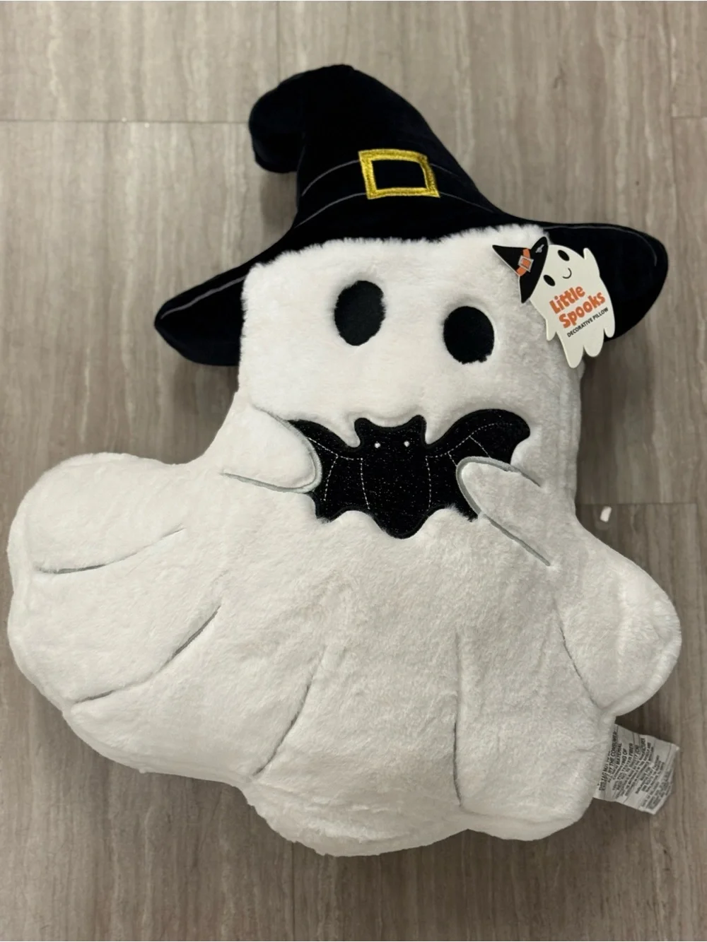 White Ghost Plush Costume Pillow with Black Witch Hat